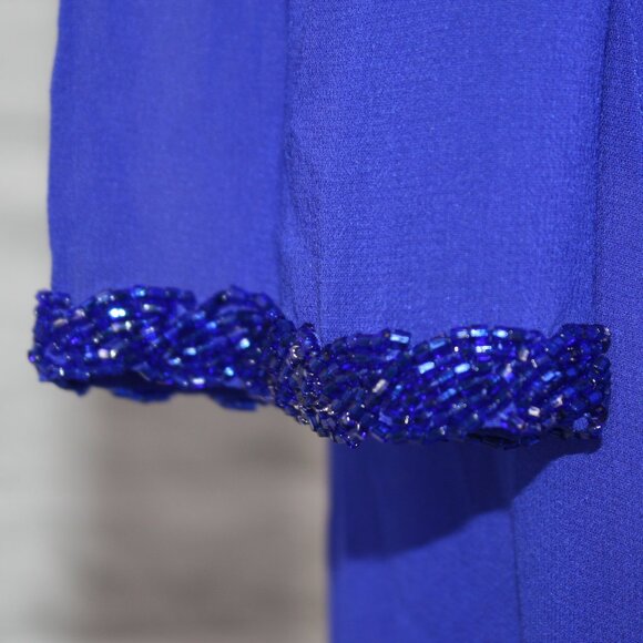 OLEG CASSINI Jacket Silk Sheer Formal Beaded Cuffs Long Sleeve Royal Blue 6 - Picture 3 of 14